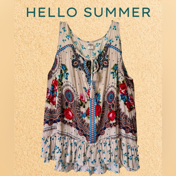 BILA BOHO TOP. MADE IN INDIA. SLEEVELESS RUFFLED EMBROIDERED TOP. EXCELLENT COND - Picture 3 of 14